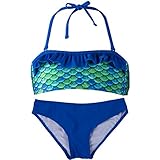 Fin Fun, Bandeau Bikini Set, Aussie Green Top, Royal Blue Bottom, Girl's Medium