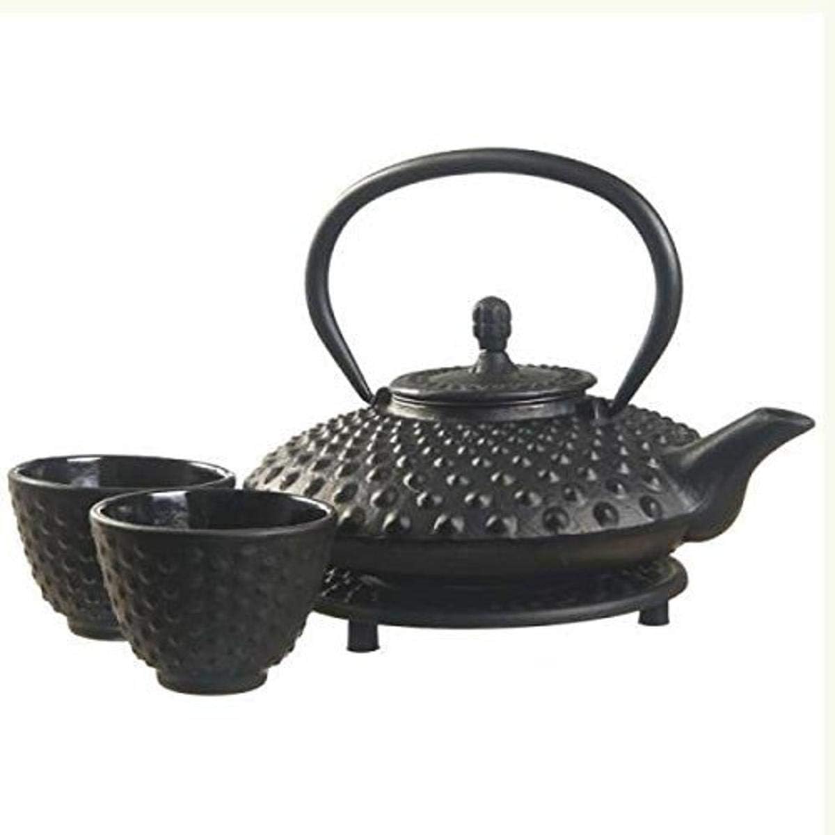 M.V. Trading New Star International T8100 Cast Iron Mocha Tea Set with Trivet, 27 oz, Black