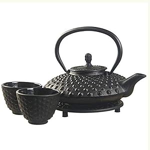 M.V. Trading New Star International T8100 Cast Iron Mocha Tea Set with Trivet, 27 oz, Black
