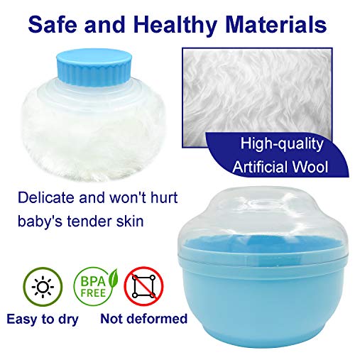 Storage Body Powder Container, Large 3.15" Fluffy Body After-bath Powder Case, Baby Care Face/Body Villus Powder Puff Box, Makeup Cosmetic Talcum Powder Container with Hand Holder (Blue) - Thumbnail 3