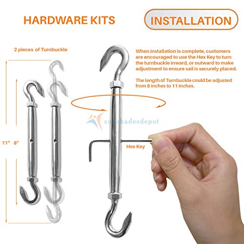 image for Sunshades Depot Sun Shade Sail Steel Wire Advance Hardware kit Set 8 I