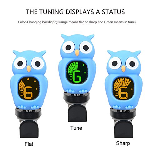 Rinastore Clip-On Owl Tuner for Guitar, Bass,Ukulele & Violin (Blue) - Thumbnail 2