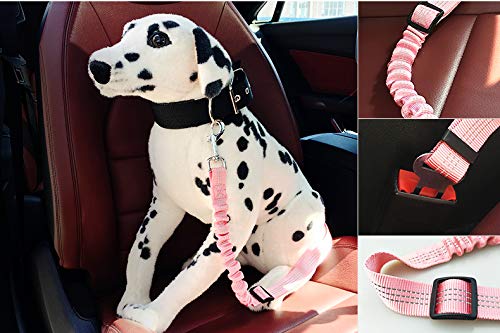 ADOGGYGO Dog Seatbelt Car Seat Belt Leash Pet Safety Leads Elastic Bungee Strap (Pink)