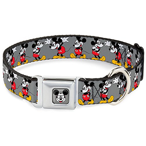 Buckle-Down DC-WDY061-WL DYBT Mickey Mouse w/Glasses Full Color Gray Dog Collar, WIDE-Large/18-32"