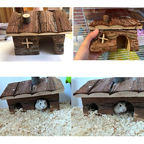 Hamster Wooden House with Chimney Small Pets Hideout for Dwarf Hamster Cage Play Hut (M