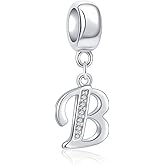 SOUKISS 925 Sterling Silver Letter Beads Initial A-z Dangle Alphabet Crystal Charm Fits European Bracelet Gift for Mother Valentines day