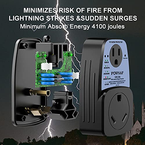 POWSAF rv Surge Protector, RV Electrical Adapter with 30 Amp Male to 30