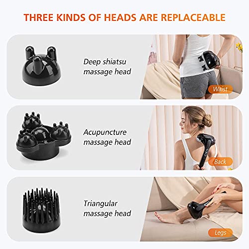 Snailax Cordless Handheld Back Massager with Heat,Deep Tissue Percussion Massager, 3 Sets of Dual Pivoting Heads,Rechargeable Hand Held Massager for Neck,Back Shoulder,Calf,Legs, Gifts for Women Men