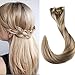 Full Shine Clip in Hair Extensions Blonde Remy Hair Color 10 Highlight 613 Blonde Human Hair Clip in Extensions 14 Inch Real Hair Extensions Clip in Human Hair Full Head 7 Pcs 100 Gram