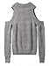 Persun Women's Gray High Neck Cold Shoulder Long Sleeve Cable-knit Sweater