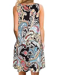 ETCYY Vestido de verano para dama, casual, sin mangas, estampado floral, con bolsillos