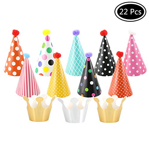 Faxco 2 Sets 22 Pack Party Hats Fun Cone Party Hats for Kids, Birthday Cone Hats