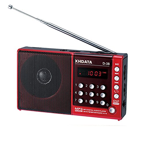 XHDATA D-38 FM Stereo Radio DSP Full Band High-Sensitivity MP3 Digital Audio Player with FM/SW/MW Shortwave Radio(red)