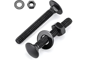 Glvaner (10 Sets) 1/4-20 x 2-1/2" Stainless Steel Carriage Bolts Screws Black and Hex Nuts & Flat Washers Black, Round Head Square Neck, 304 Stainless Steel 18-8, Full Thread Coverage