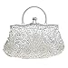 Albabara Satin Beaded Handmade Clutch Purse Evening Handbags,Silver