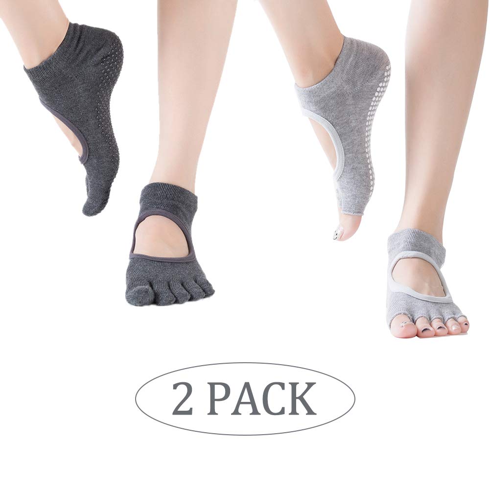 Yoga socks anti skid professional women\'s five fingers,Ideal for Pilates,Pure Barre,Ballet,Dance,Barefoot Workout (2 Pack)