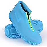 Shiwely Silicone Waterproof Shoe Covers, Upgrade Reusable Overshoes with Zipper, Resistant Rain Boots Non-Slip Washable Protection for Women, Men (L (Women 7.5-10.5, Men 6.5-9), Blue)