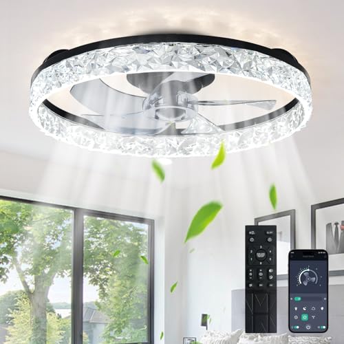 Depuley Ceiling Fans with Lights and Remote Control: 20 Inch Low Profile Ceiling Fan with 6 Speeds - 3000-6500K Dimmable Led Fandelier for Bedroom and Living Room - Black
