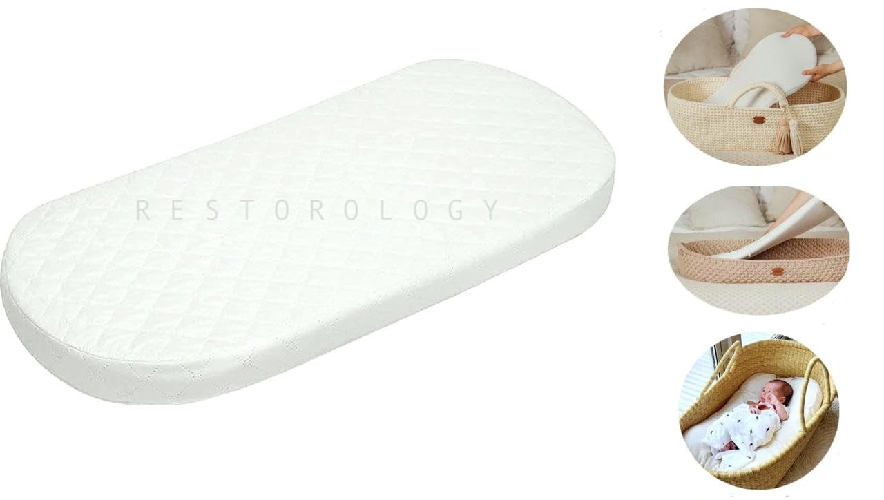 BUY ALL HERE Baby Mattress for Pram & Moses Basket – HQ Foam Crib Mattress - Water Resistant & Removable Quilted Cover | Hypoallergenic | Size 66 x 28 x 04 CM