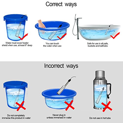 1 Pack Kingwork ULListed Bucket Water Heater, 1000 Watts Bucket Heater