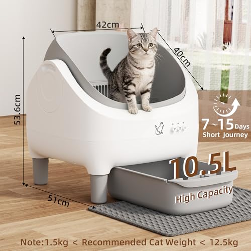 Citylife Automatic Cat Litter Box with APP Control, Extra Large Self Cleaning Litter Box for Multiple Cats, Open-Top Odor-Free Electric Kitty Litter Boxes，White XX-Large