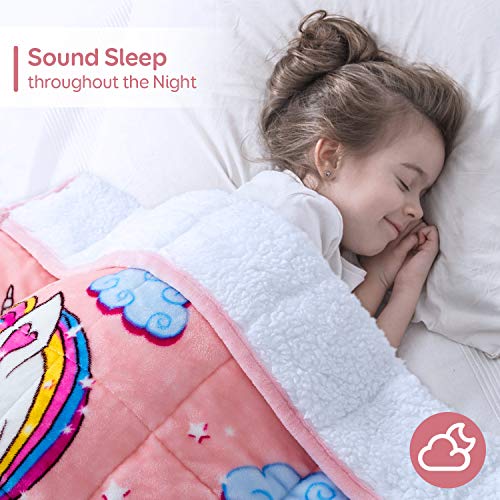 Sivio Kids Sherpa Fleece Weighted Blanket, 5lbs Pink Unicorn, Ultra Soft and Cozy Heavy Blanket, Great for Calming and Sleep, Fall and Winter Sherpa Flannel Weighted Blanket for Child, 36x48 Inch