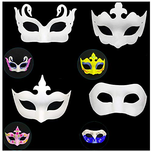 Timeek 14 PCS DIY White Masks Paper Half Face Masquerade Masks Craft Mardi Gras Mask Plain Mask Paintable Blank Christmas Party Mask