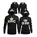 Bangerdei Matching Couple King and Queen His and Her Hooded Sweatshirt Pullover Black Women S + Men M
