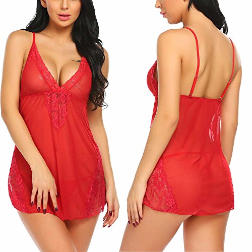 Avidlove Sexy Lenceria For Sex Woman Hot Nighty Plus Size V Neck Night Wear(Red XL)