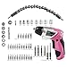 Apollo Tools Lightweight Cordless Screwdriver Set Includes Rechargeable 3.6 Volt Li-ion Screwdriver and 45 Piece Accessory Set in Black Carrying Case- Pink Ribbon- Pink - DT4944P