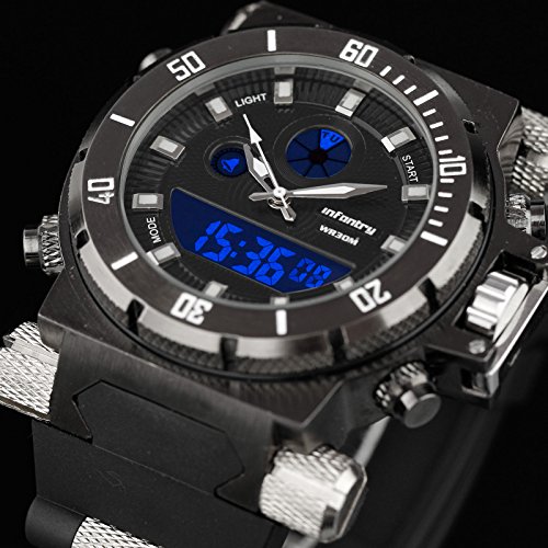 INFANTRY Mens 50mm Big Face Military Tactical Analog Digital Quartz
