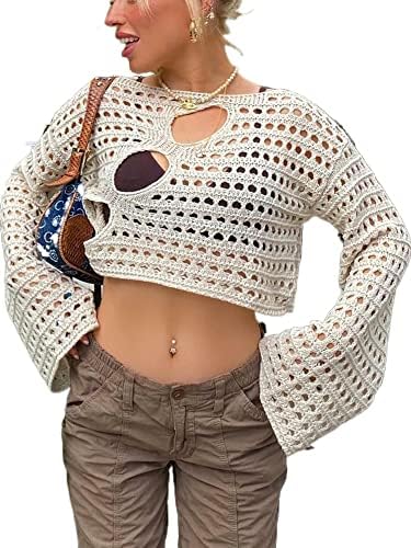 Amazon.com: Women Hollow Out Crochet Knit Crop Tops Color Block