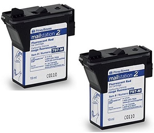 Twin-Pack of Genuine Original Pitney Bowes Brand 797-M Fluorescent Red Ink Cartridges for: MailStation 2 and K7MO Postage Machines