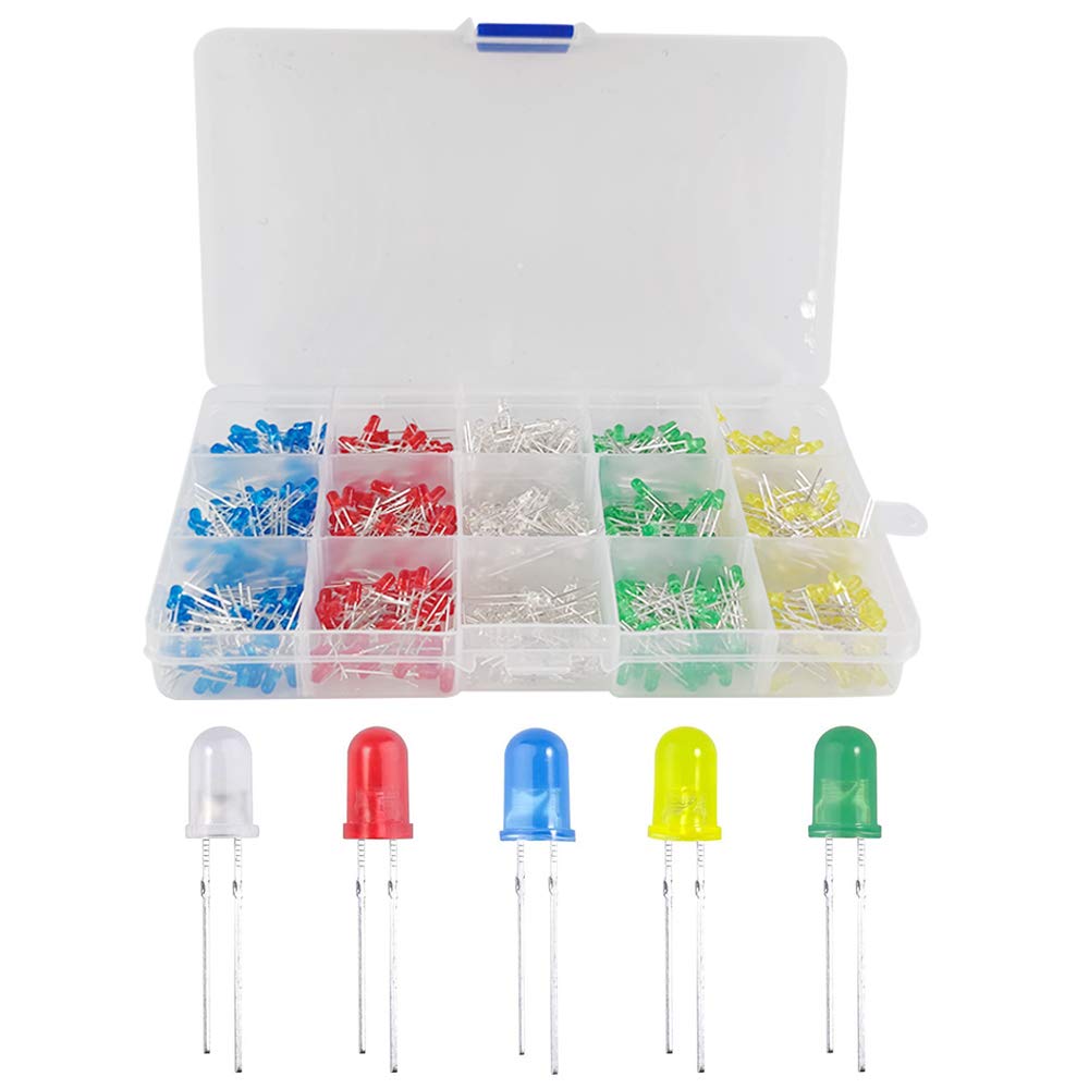 YIXISI 600 PCS 3mm LED Diode Kit, 2pin Light Emitting Diodes, Round Head LED Lamp, LED Light Diodes, Assorted Color Diodes Resistor Kit (5 Colors)