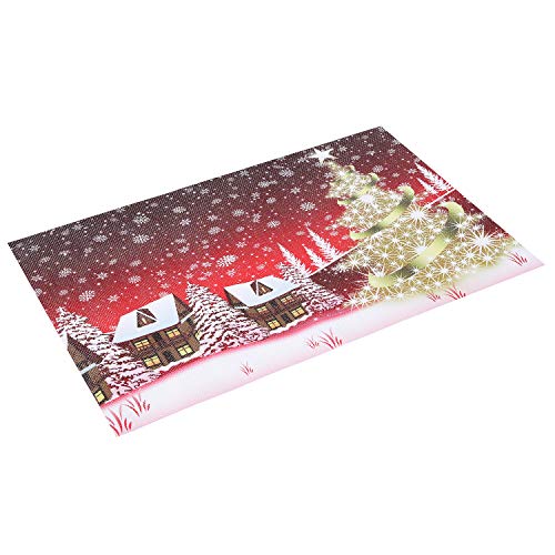 Homing Christmas Placemats for Dining Table Set of 6, Insulation Gold Xmas Tree Red Winter Landscape Holiday Place Mats for Kitchen Decor, Washable Heat-Resistant, 12x18 Inch