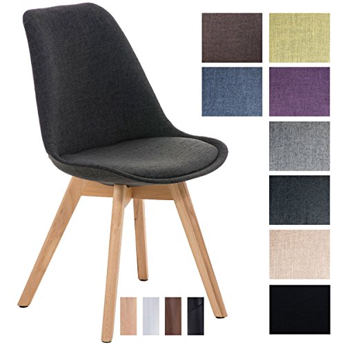 CLP-Sedia-Visitatore-Borneo-Imbottita-in-Tessuto-I-Sedia-Pranzo-4-Gambe-in-Legno-I-Sedia-Tulip-Design-rtro-con-Schienale-I-Sedia-Soggiorno-Grigio-Scuro-Telaio-Natura