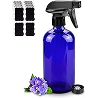 Glass Spray Bottles, 16oz Refillable Containers, Empty Boston Round Bottles with Labels & Adjustable Nozzle for Cleaning…
