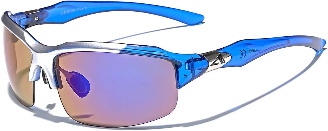Half Frame Men's Sport Sunglasses Blue Color Mirror Lens