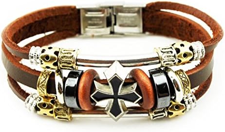 Vicheer Stylish Adjustable Bead Bangle Wristbands Steel Clasp Leather Wrap Bracelets 008