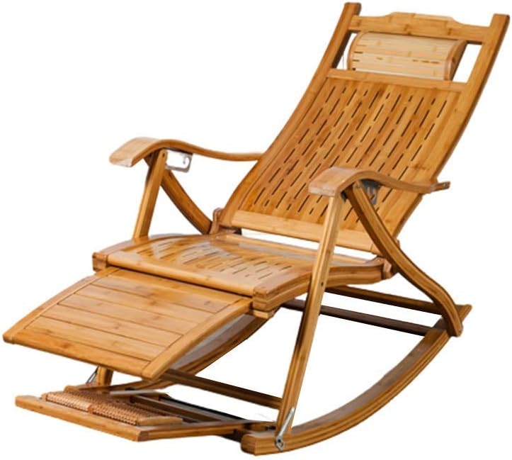 Bamboo Rocking Chair, Adjustable Lazy Backrest Recliner with Massage