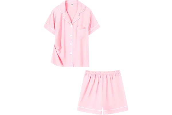 DIKFA Kids Pajamas Set 2 PCS Girls Boys Soft Sleepwear Short-Sleeve Nightwear Cute Shorts Pjs Loungewear