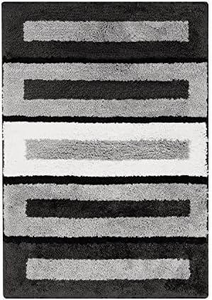 Bathroom Rug Soft Plush Microfiber Piles Ombre Shower Rug with Non-skid TPR Backing (1724 inches, Piano Key Black)