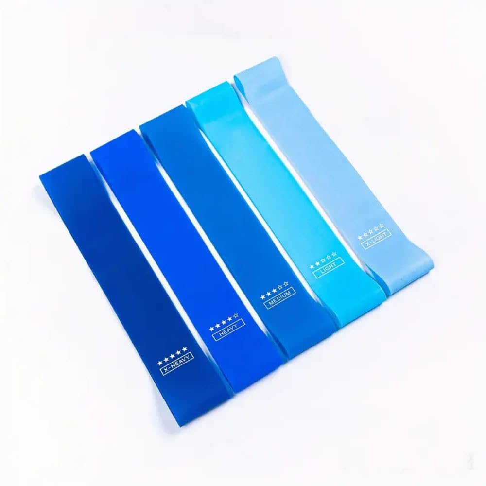 Fitness Bands, Resistance Bands, Resistance Bands with Carry Bag, Pack of 5 in Different Thicknesses (Blue)