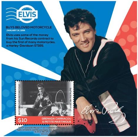 Grenada Grenadines- Elvis - His Life in Stamps Buying a motorcycle Collector’s Souvenir Sheet Stamp