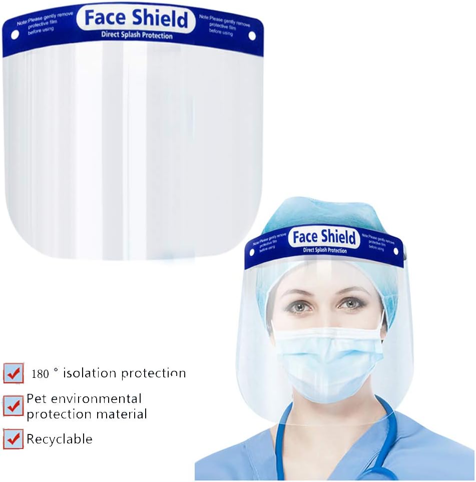 Safety Face Shield, 1/2/3/4/5/10/20/50 Pcs Transparent Double-Sided Anti-Fog Protective Shield Protect Eyes Nose and Face Anti Drool Splash-Proof Facial Cover for Men Women