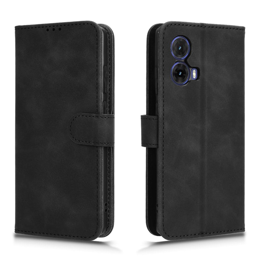 WBWONE Leather Folio Case for Motorola Moto G85 5G, Premium PU Leather Wallet Phone Case with [Card Holder][TPU Inner Shell] Shockproof Flip Cover, Black