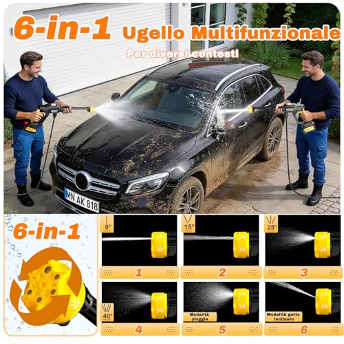 Shiptree Battery Pressure Washer, Professional Portable Pressure Washer with Batteries and 5M Tube, 6 in 1 Tap Connection Nozzle for Garden, Car and Outdoor Cleaning
