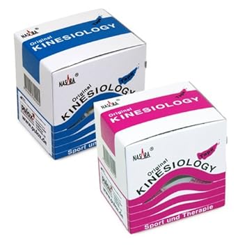 2x NASARA Kinesiologie Tape kinesiologische Tapes im Set * 5m x 50mm (2er 1x blau 1x pink)