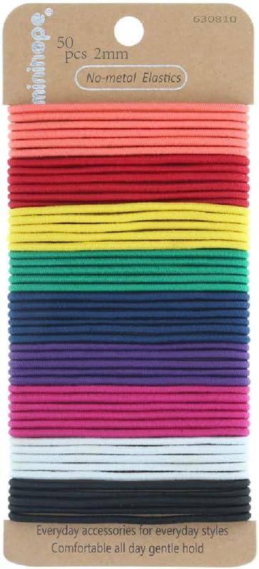 2mm Hair elastics 50 Count - Bright colors .