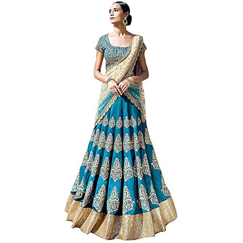 Shree Designer Sarees Women's Engrossing Teal Bhagalpuri Silk Lehenga Choli
